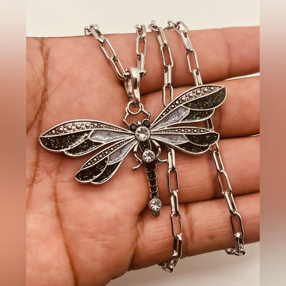 Silver plated necklace for women dragon- fly design